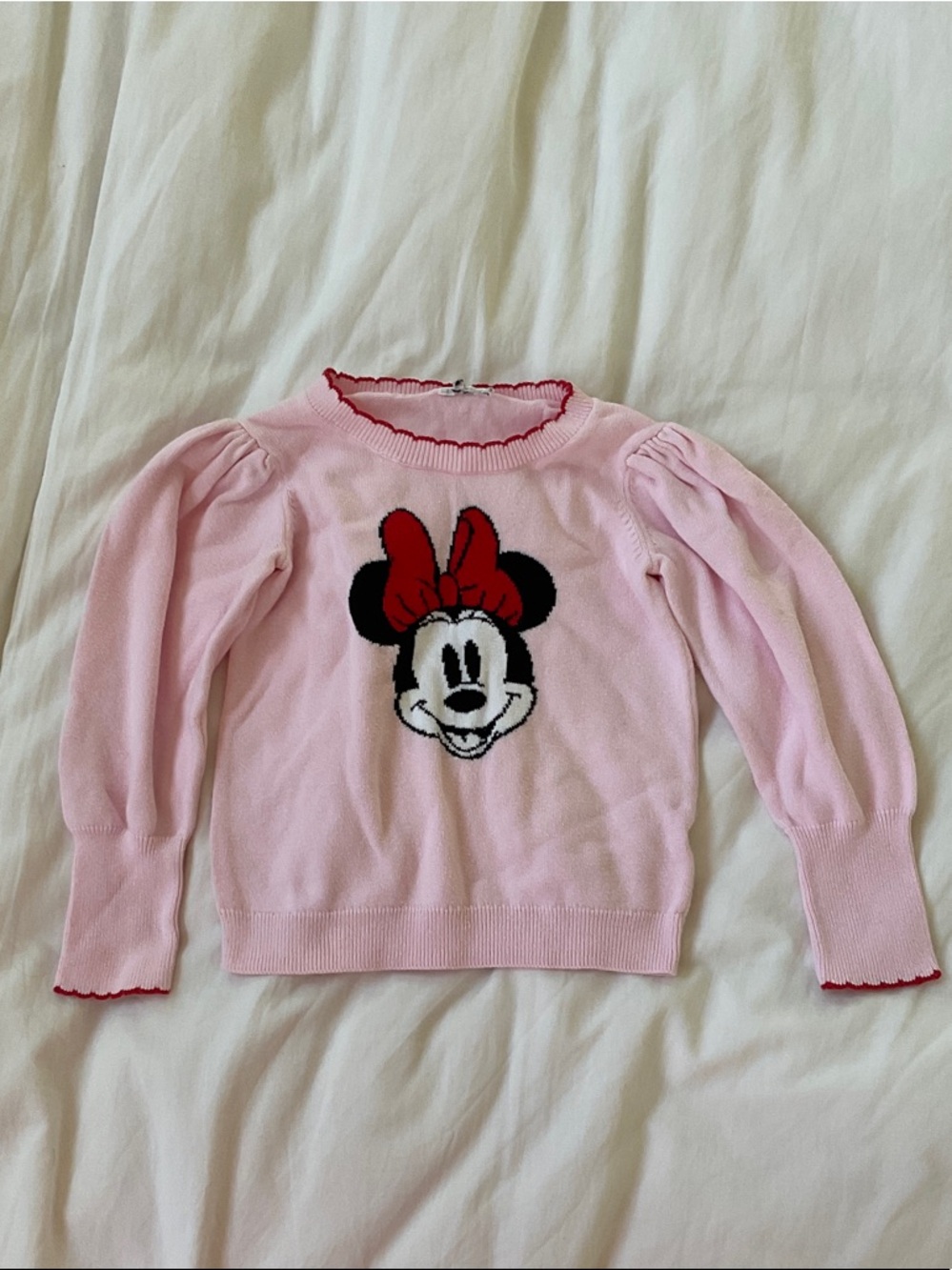 Disney Pink Minnie Mouse Sweater with Red Bow